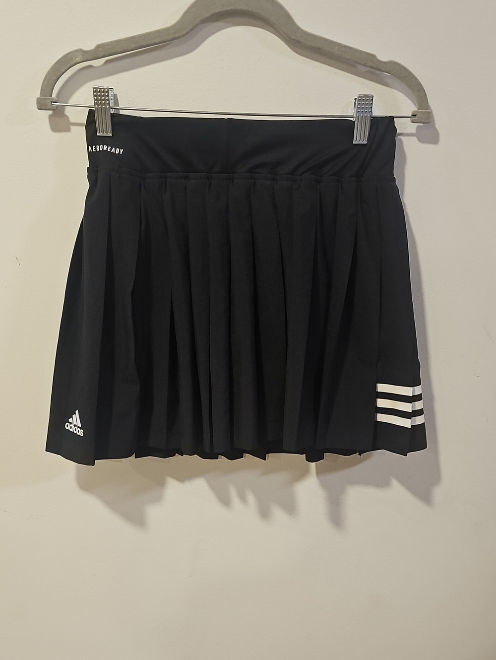 adidas Black Pleated Skater Tennis Skirt with White Stripe Detail
